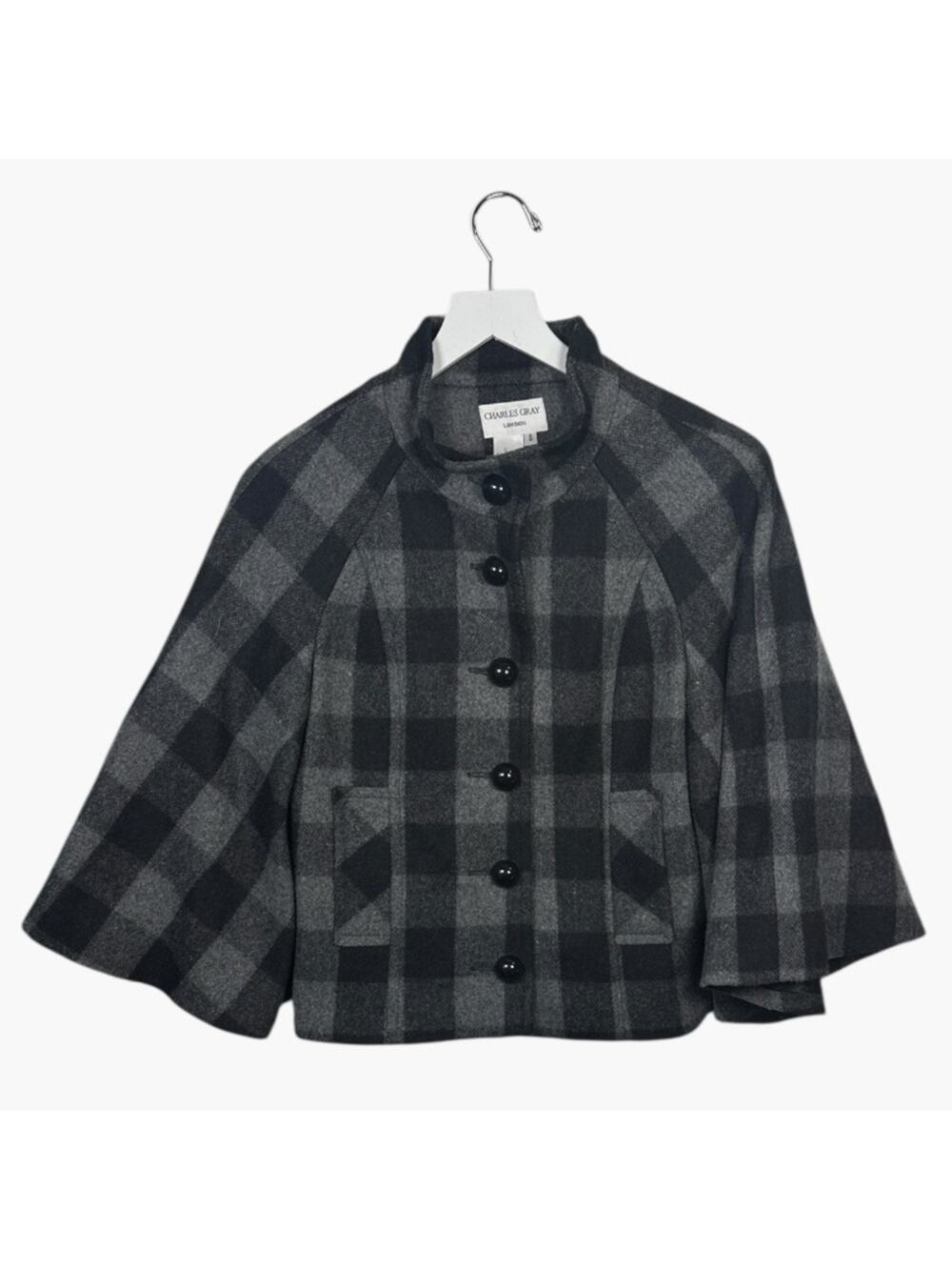 CHARLES GRAY LONDON Wool Checkered Vintage Flare Sleeve Coat W2102 Sz S
